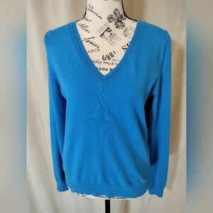 EUC! Boden Vibrant Blue V-Neck Pointelle Sweater. Size S